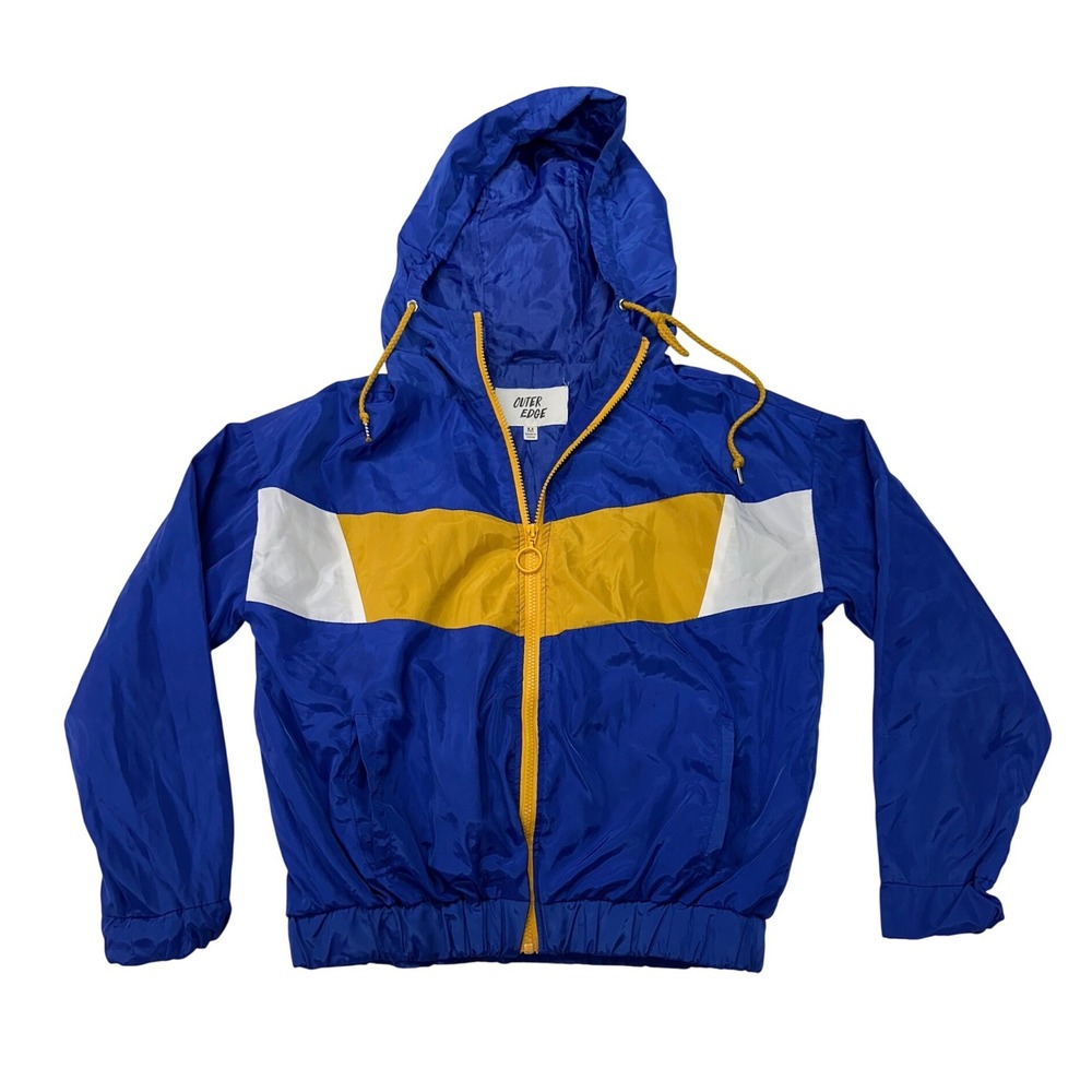 Outer Edge Windbreaker Blue Yellow Colorblock Hooded Full Zip Jacket Size M Kids